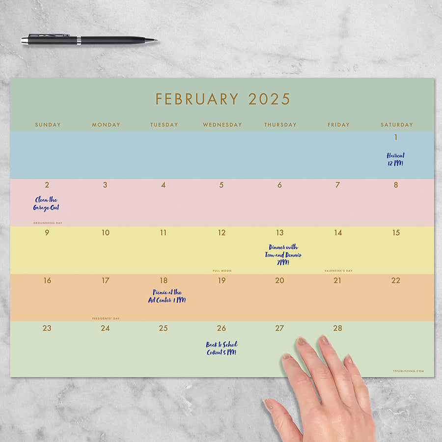 2025 Super Stripe Medium Desk Pad Monthly Blotter Calendar