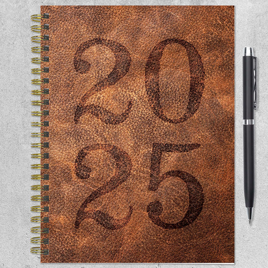 2025 Aged Leather Medium Weekly Monthly Planner