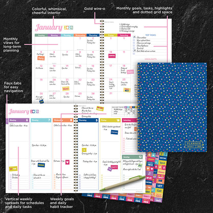 2025 Cobalt Dots Large Weekly Monthly Planner