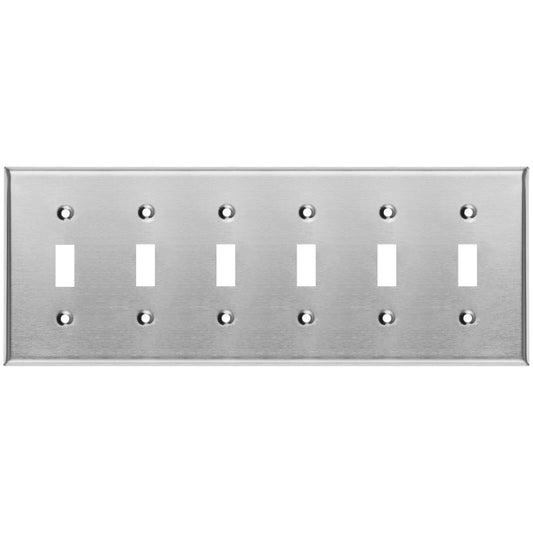 6 Gang Stainless Steel Toggle Switch Wall Plate Cover