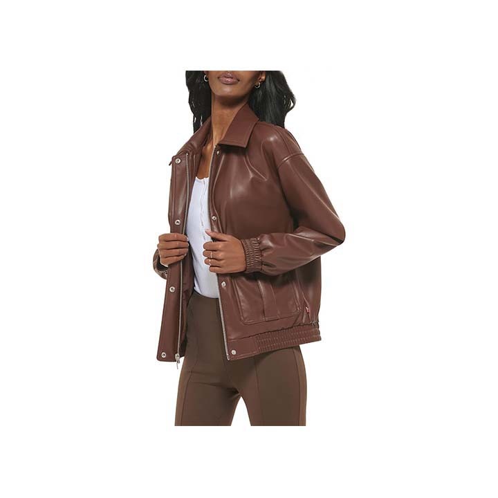 Posh Brown Leather Bomber Jacket