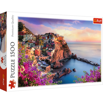 1500 Piece Jigsaw Puzzles, View of Manarola, Ocean Paradise, Italy, Coastal City,  Adult Puzzles, Trefl 26137