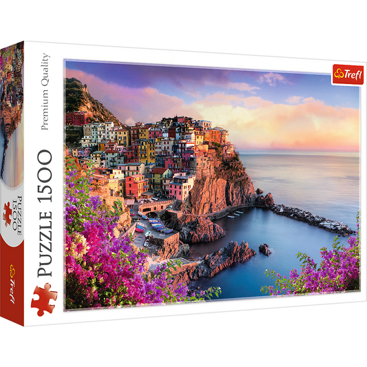 1500 Piece Jigsaw Puzzles, View of Manarola, Ocean Paradise, Italy, Coastal City,  Adult Puzzles, Trefl 26137