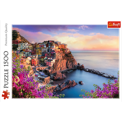 1500 Piece Jigsaw Puzzles, View of Manarola, Ocean Paradise, Italy, Coastal City,  Adult Puzzles, Trefl 26137