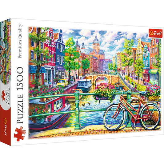 1500 Piece Jigsaw Puzzles, Amsterdam Canal, Colorful Puzzle of the Netherlands, European Puzzle, Adult Puzzles, Trefl 26149