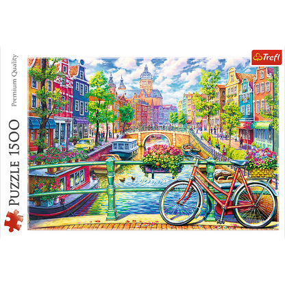 1500 Piece Jigsaw Puzzles, Amsterdam Canal, Colorful Puzzle of the Netherlands, European Puzzle, Adult Puzzles, Trefl 26149