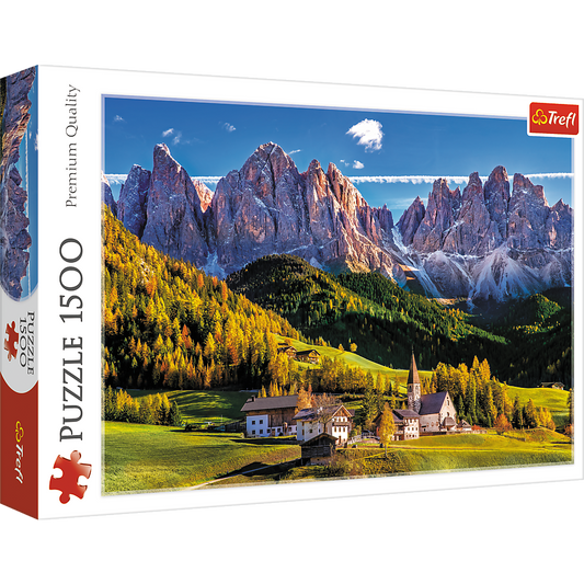 1500 Piece Jigsaw Puzzles, Val Di Funes Valley, Dolomites Mountain Puzzle, Puzzle of Italy, Adult Puzzles, Trefl 26163