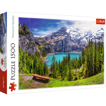 1500 Piece Jigsaw Puzzles, Lake Oeschinen, Switzerland Alps Puzzles, Mountain Lake Wilderness Puzzles, Adult Puzzles, Trefl 26166