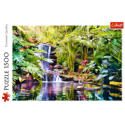 1500 piece Jigsaw Puzzles - Oasis of Calm, Waterfall, relaxing and calming place, Adult Puzzles, Trefl 26187