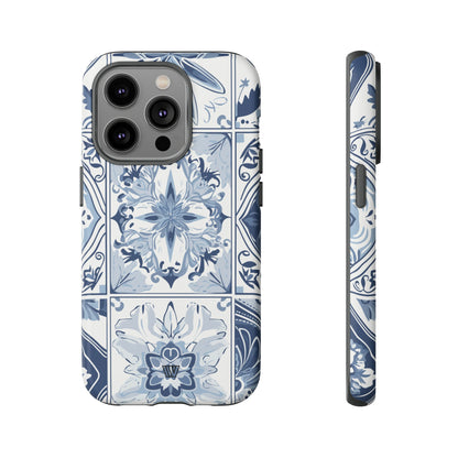 BLUE WHITE TILE | Tough Phone Case