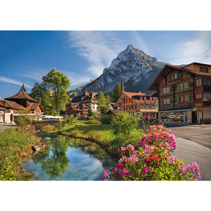 2000 Piece Jigsaw Puzzles, Alps in Summer, Mountain Village Puzzle with River, Adult Puzzles, Trefl 27089