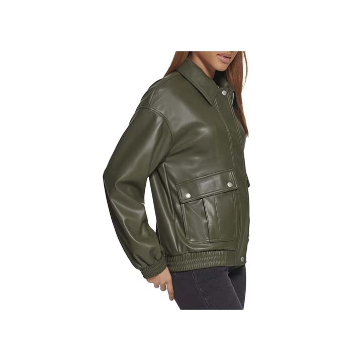 Posh Green Leather Bomber Jacket