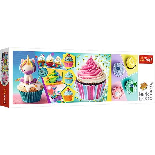 Panorama 1000 Piece Jigsaw Puzzles, Colorful Cupcakes, Puzzle of Sweets and Unicorn Cupcake, Adult Puzzles, Trefl 29045