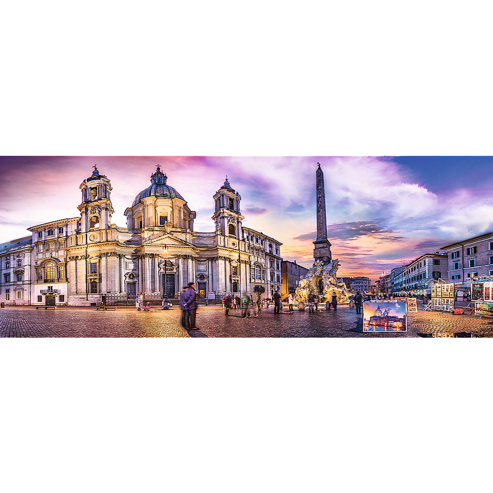 Panorama 500 Piece Jigsaw Puzzle, Piazza Navona, Rome, Italy, Fountain of the Four Rivers, European Cities Puzzle, Adult Puzzles, Trefl 29501