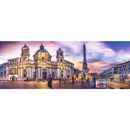 Panorama 500 Piece Jigsaw Puzzle, Piazza Navona, Rome, Italy, Fountain of the Four Rivers, European Cities Puzzle, Adult Puzzles, Trefl 29501