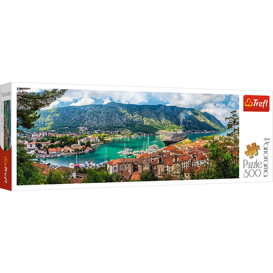 Panorama 500 Piece Jigsaw Puzzles, Kotor Montenegro, Medieval Old Town Puzzle, Adriatic Coast Puzzle, Adult Puzzles, Trefl 29506