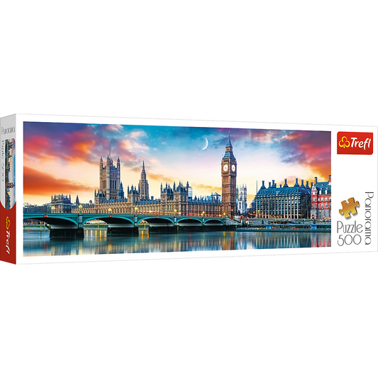 Panorama 500 Piece Jigsaw Puzzles, Big Ben and Palace of Westminster, London, Sunset, Puzzle of England, Adult Puzzles, Trefl 29507