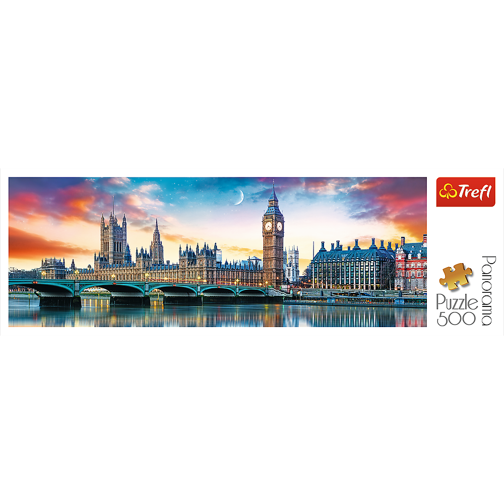 Panorama 500 Piece Jigsaw Puzzles, Big Ben and Palace of Westminster, London, Sunset, Puzzle of England, Adult Puzzles, Trefl 29507