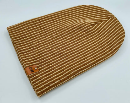 HAAKWEAR Cuffed Wide Ribbed Striped Beanie, Limited Edition, Beige/Brown, Made in USA