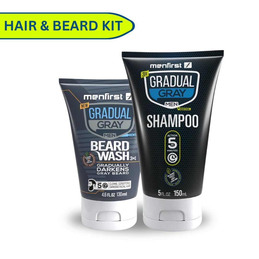 Menfirst Gradual Gray - Good bye Gray Beard - 3-in-1 Shampoo & Beard Wash - 2 Pack Bundle