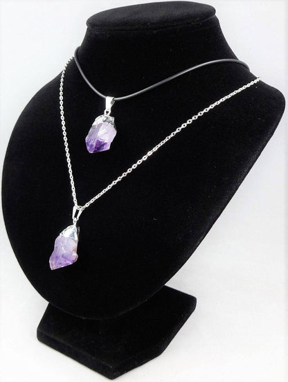 Amethyst Crystal Point Pendant (Silver Plated) Purple Gemstone Necklace Supply Jewelry Charm