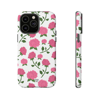 PINK ROSES ON WHITE | Tough Phone Case