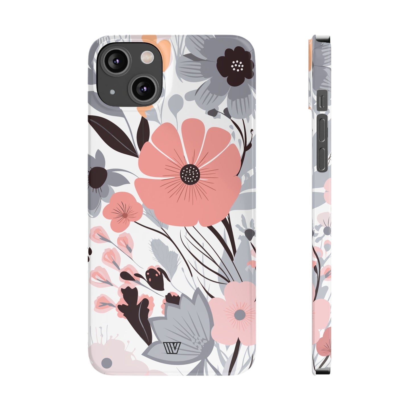 GRAY PASTEL FLOWERS | Slim iPhone Case