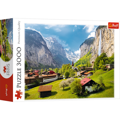 3000 Piece Jigsaw Puzzles, Lauterbrunnen, Switzerland, Alps, Mountains landscape, Adult Puzzle, Trefl 33076