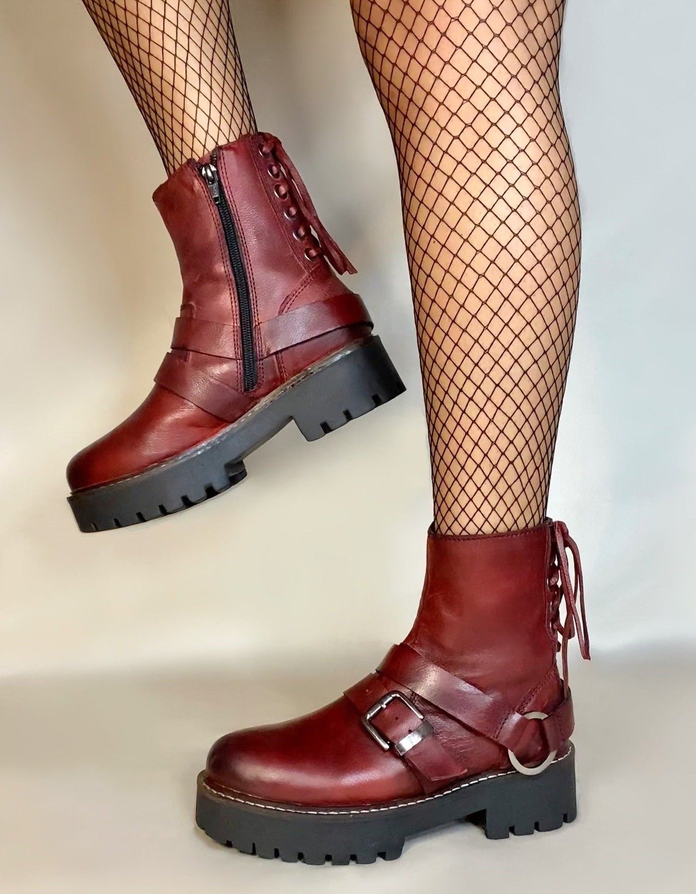 Claire Red Biker Boots