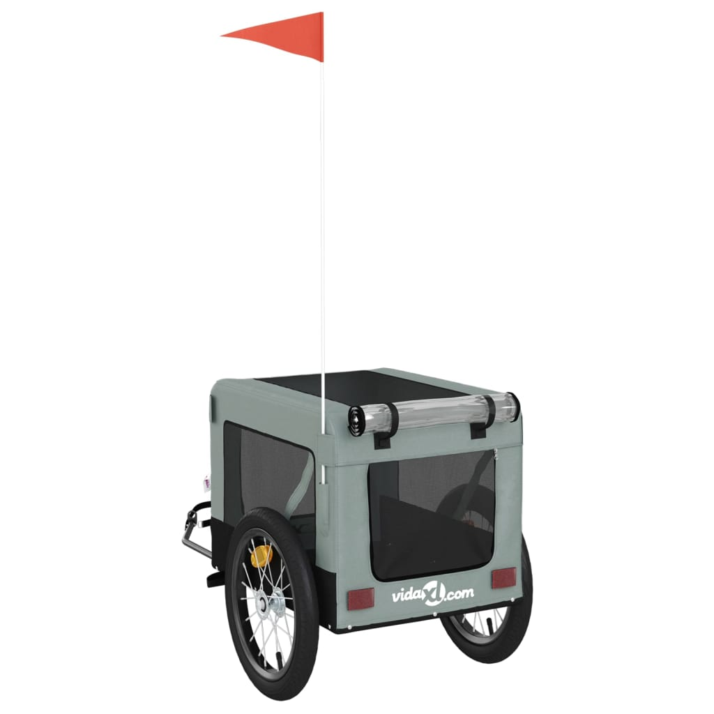 vidaXL Pet Bike Trailer Gray and Black Oxford Fabric&Iron