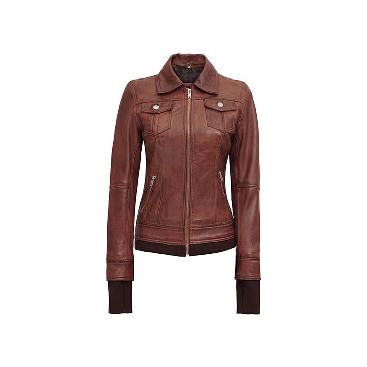 Mystique Brown Leather Bomber Jacket