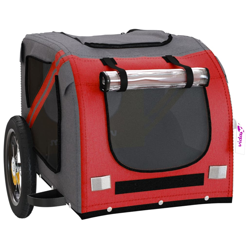 vidaXL Pet Bike Trailer Red and Gray Oxford Fabric and Iron