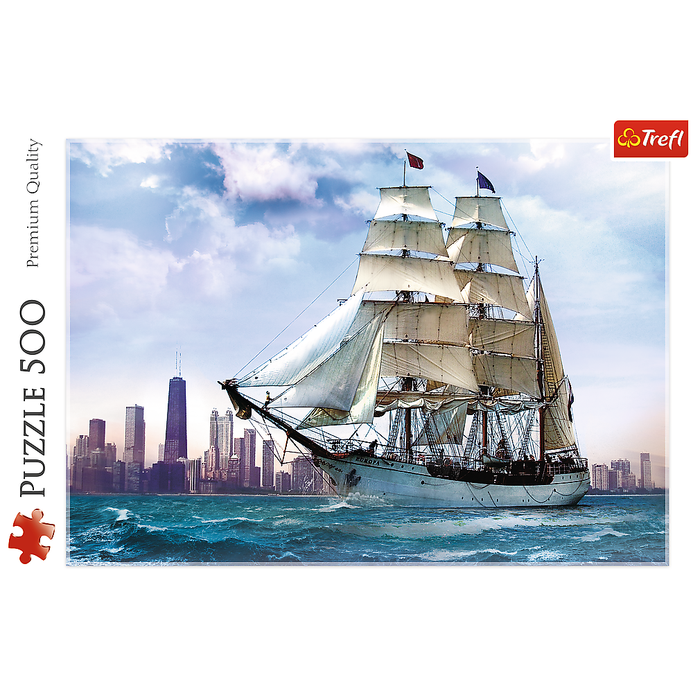 500 Piece Jigsaw Puzzles, Sailing towards Chicago, Lake Michigan, City Skyline, Adult Puzzles, Trefl  37120