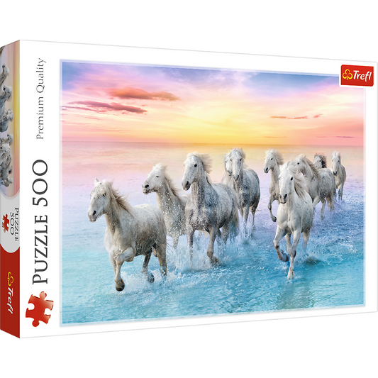 500 Piece Jigsaw Puzzles, Galloping White Horses, Animal Puzzles, Sunset Ocean Puzzle, Adult Puzzles,  Trefl 37289