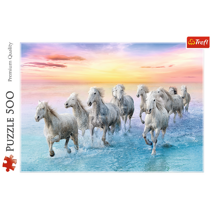 500 Piece Jigsaw Puzzles, Galloping White Horses, Animal Puzzles, Sunset Ocean Puzzle, Adult Puzzles,  Trefl 37289