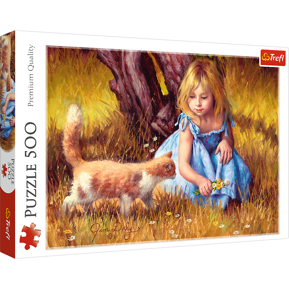 500 Piece Jigsaw Puzzles, In The Center of Attention, Jim Daly Puzzle with Little Girl and Cat, Adult Puzzles, Trefl 37291