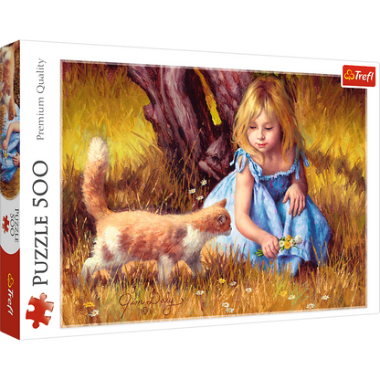 500 Piece Jigsaw Puzzles, In The Center of Attention, Jim Daly Puzzle with Little Girl and Cat, Adult Puzzles, Trefl 37291