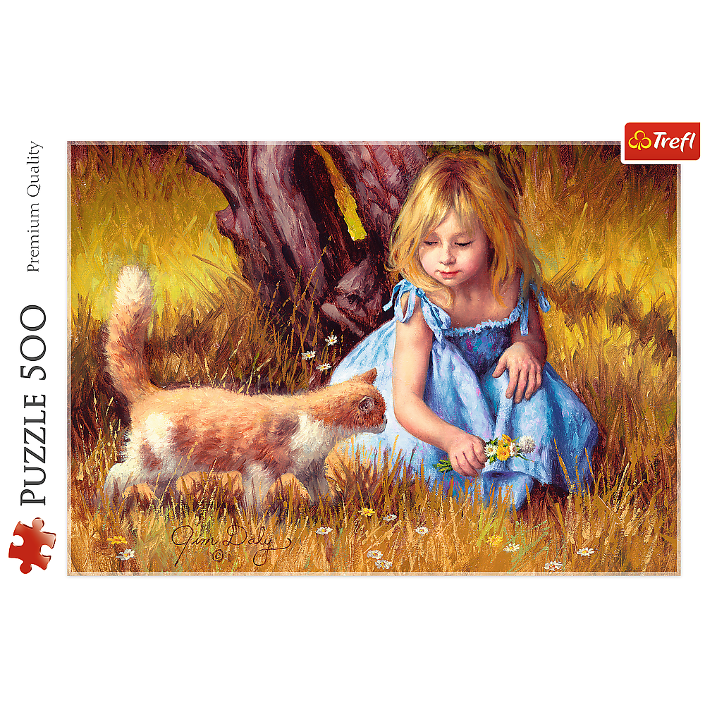 500 Piece Jigsaw Puzzles, In The Center of Attention, Jim Daly Puzzle with Little Girl and Cat, Adult Puzzles, Trefl 37291