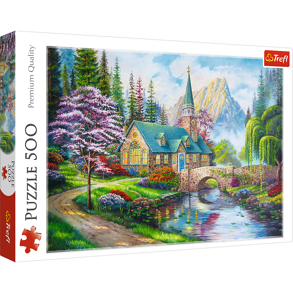 500 Piece Jigsaw Puzzles, Woodland Seclusion, Idyllic Landscape, Mountains and River, Cottage Puzzle, Adult Puzzles, Trefl 37327