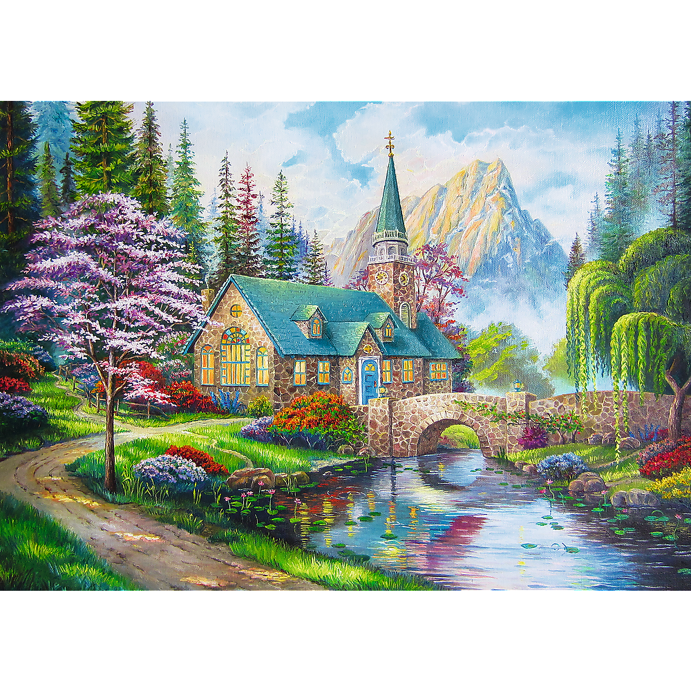 500 Piece Jigsaw Puzzles, Woodland Seclusion, Idyllic Landscape, Mountains and River, Cottage Puzzle, Adult Puzzles, Trefl 37327