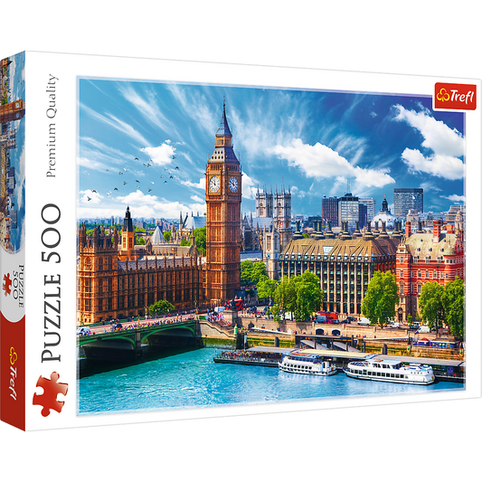 500 Piece Jigsaw Puzzles, Sunny Day in London, London England Puzzle, Big Ben and River Thames Puzzle, Adult Puzzles, Trefl 37329