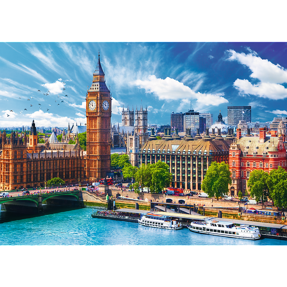 500 Piece Jigsaw Puzzles, Sunny Day in London, London England Puzzle, Big Ben and River Thames Puzzle, Adult Puzzles, Trefl 37329