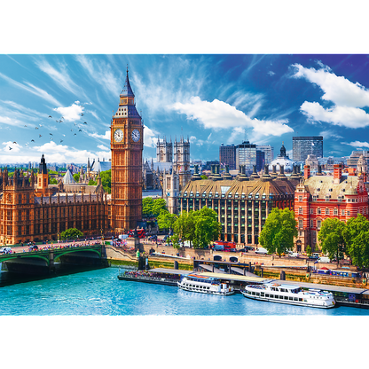 500 Piece Jigsaw Puzzles, Sunny Day in London, London England Puzzle, Big Ben and River Thames Puzzle, Adult Puzzles, Trefl 37329