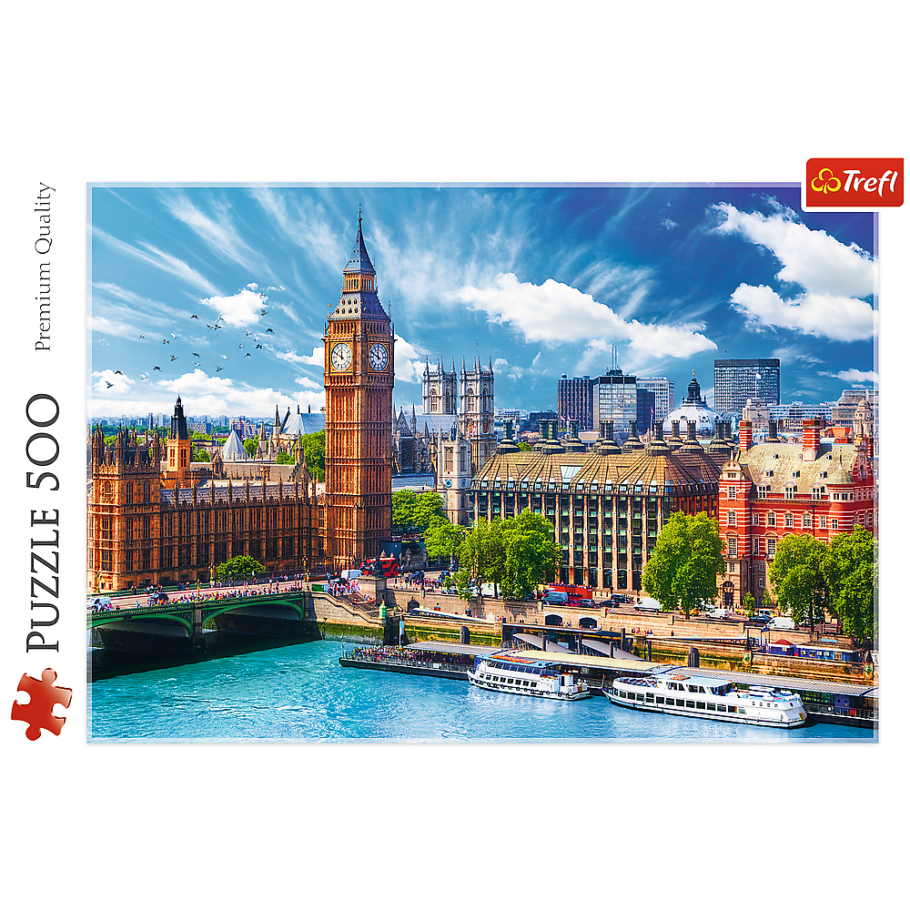 500 Piece Jigsaw Puzzles, Sunny Day in London, London England Puzzle, Big Ben and River Thames Puzzle, Adult Puzzles, Trefl 37329