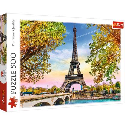 500 Piece Jigsaw Puzzles, Romantic Paris, France, Eiffel Tower in the Fall, Iconic Monuments, Adult Puzzles, Trefl 37330