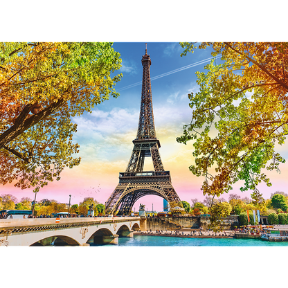 500 Piece Jigsaw Puzzles, Romantic Paris, France, Eiffel Tower in the Fall, Iconic Monuments, Adult Puzzles, Trefl 37330