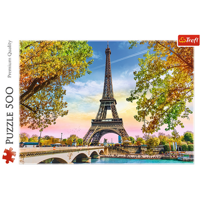 500 Piece Jigsaw Puzzles, Romantic Paris, France, Eiffel Tower in the Fall, Iconic Monuments, Adult Puzzles, Trefl 37330