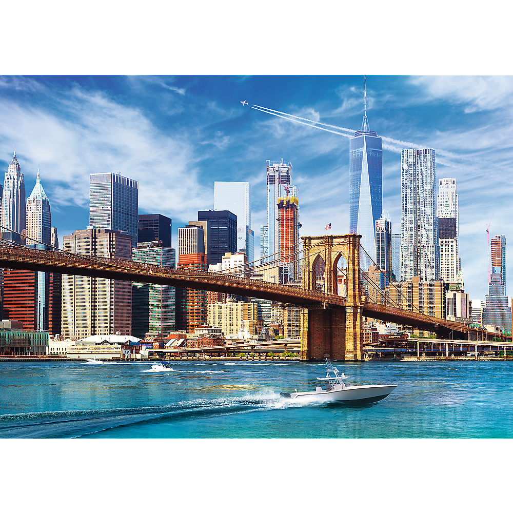 500 Piece Jigsaw Puzzles, View of New York, Puzzle of the USA, City Skyline Puzzle, New York Harbor and Bridge Puzzle, Adult Puzzles, Trefl 37331