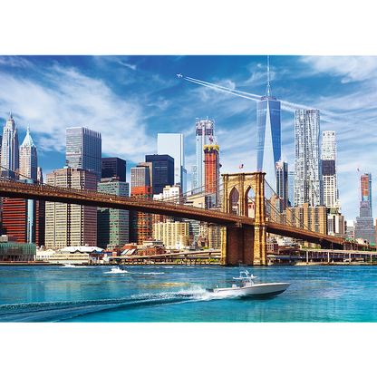 500 Piece Jigsaw Puzzles, View of New York, Puzzle of the USA, City Skyline Puzzle, New York Harbor and Bridge Puzzle, Adult Puzzles, Trefl 37331