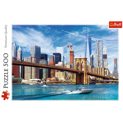 500 Piece Jigsaw Puzzles, View of New York, Puzzle of the USA, City Skyline Puzzle, New York Harbor and Bridge Puzzle, Adult Puzzles, Trefl 37331